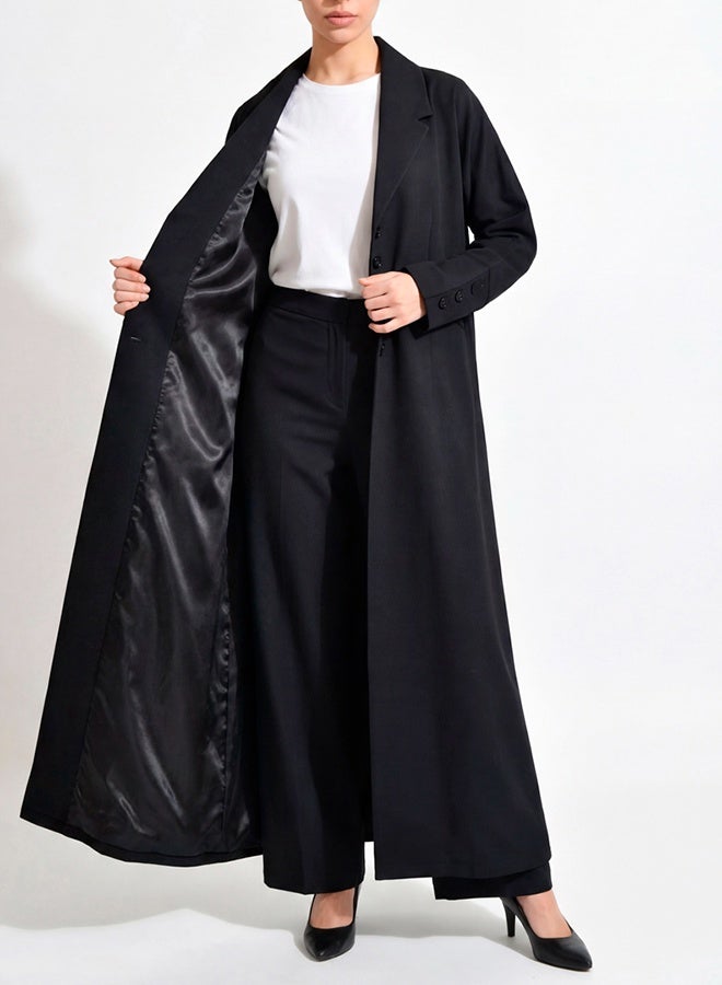 HAWRAA ABAYA Black Abaya with Blazer-Style Cut and Classic Lapel – Minimal Luxury Design - Image 2